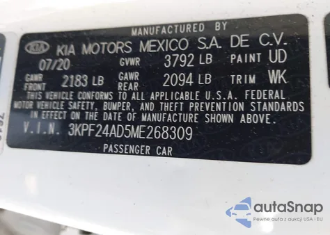 2021 Kia Forte Lxs from USA, damaged, VIN 3KPF24AD5ME268309